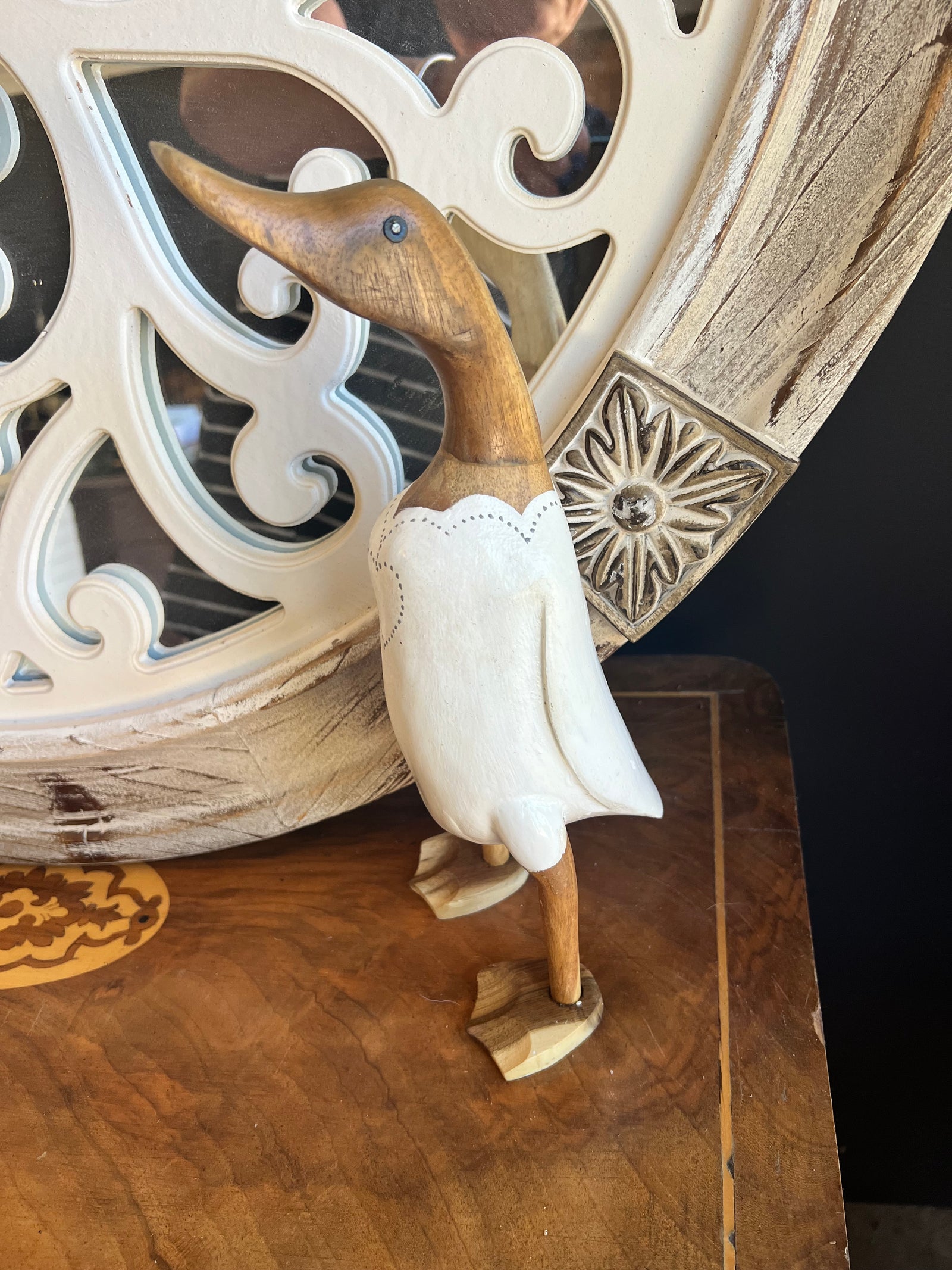  Hand Carved Wooden Mum Dressed Up Duck