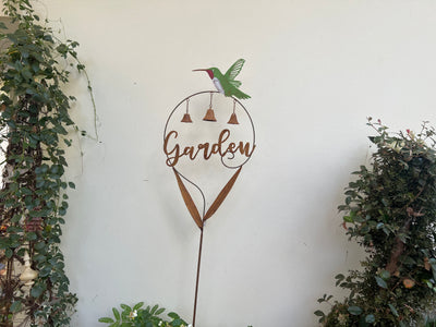  Hummingbird and Bells Garden Sign Stake