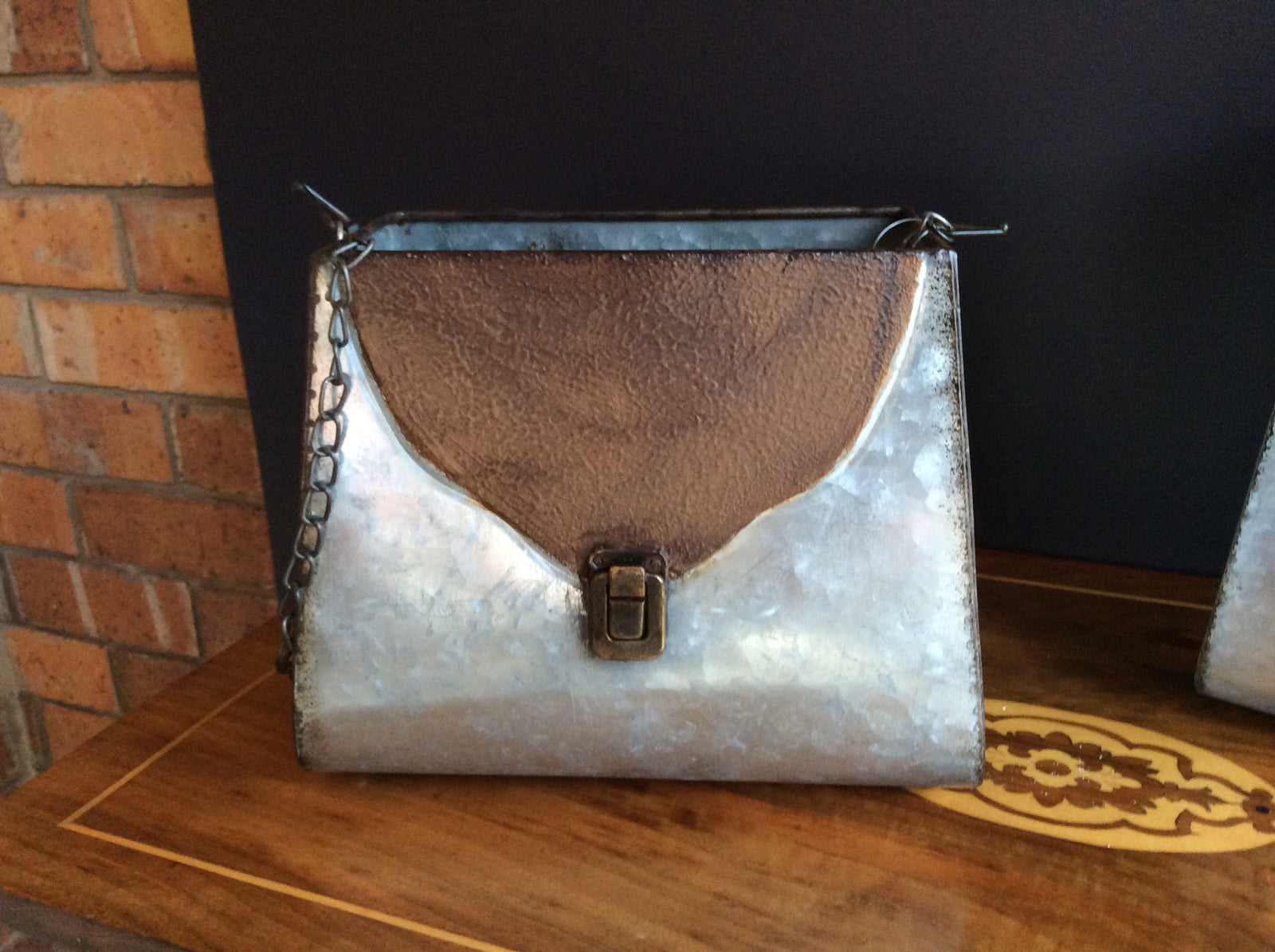  Galvanised Rust handbag Planter with chain