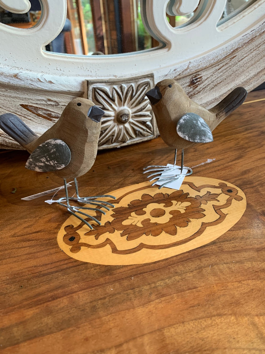  Home Decor and Garden -Set of 2 Shabby Birds Natural W/Grey