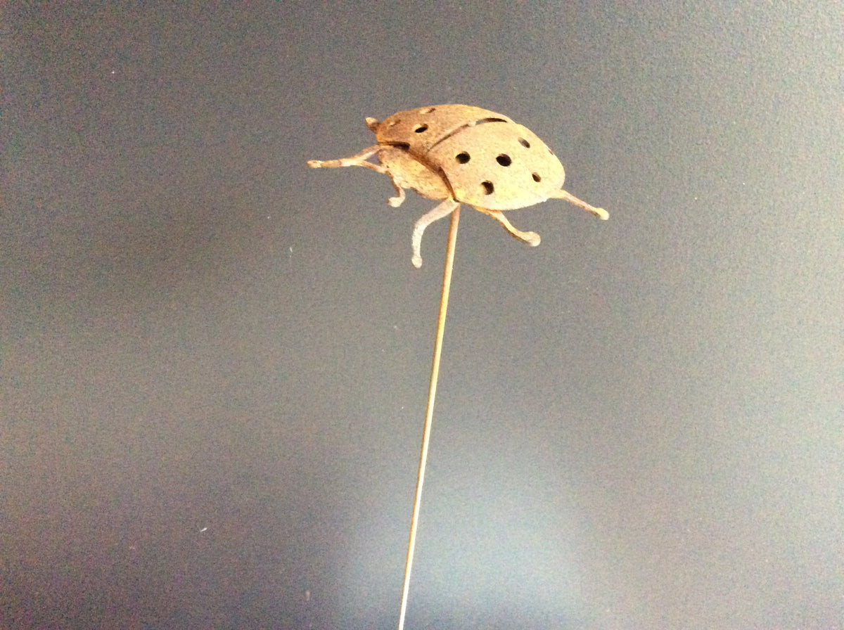  Rust Metal Lady Bird Beetle Stake