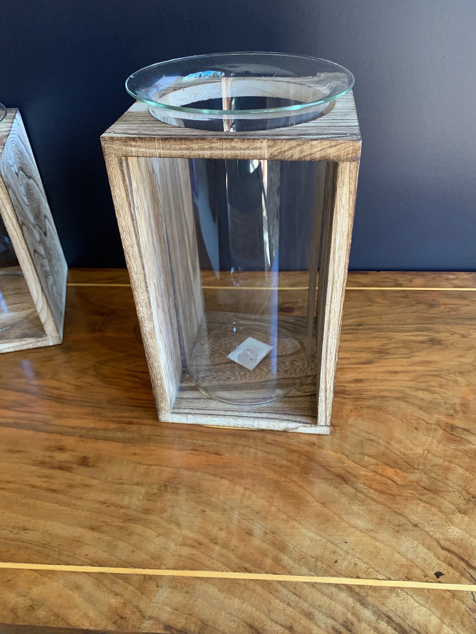  Erik Wooden base glass Hydro vase/planter