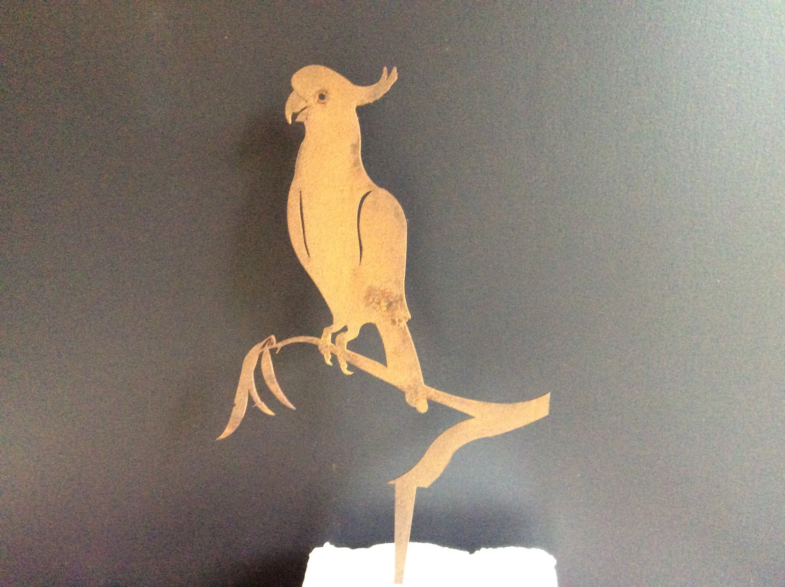  Solid Rust Metal Cockatoo on Gum Stake