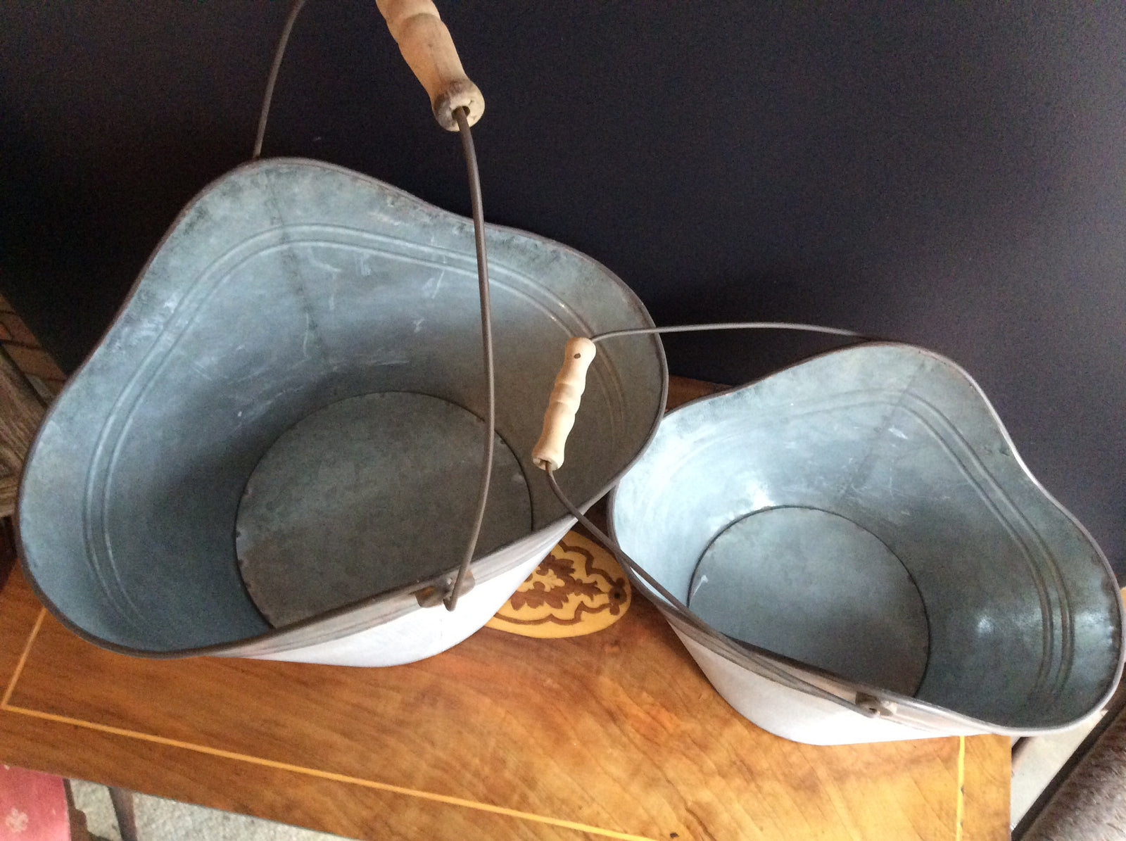  Set of 2 Nestled Galvanised Rust Basket planters