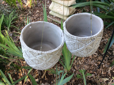  Set of Two Macrame Style Hanging Planters