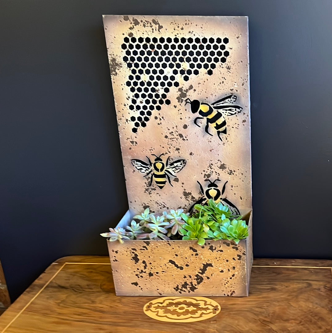  Laser Cut Bee Rust Wall Planter