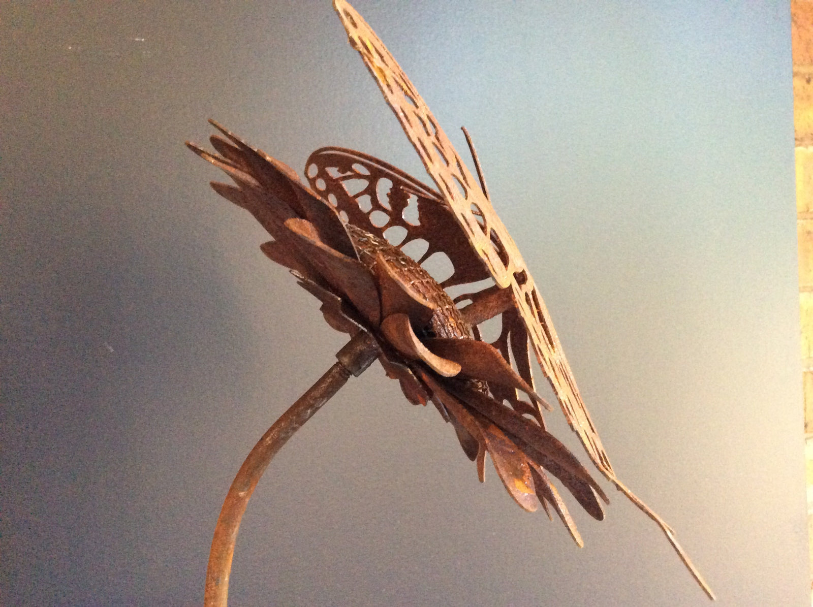  Rust Garden Stake -Butterfly on Flower