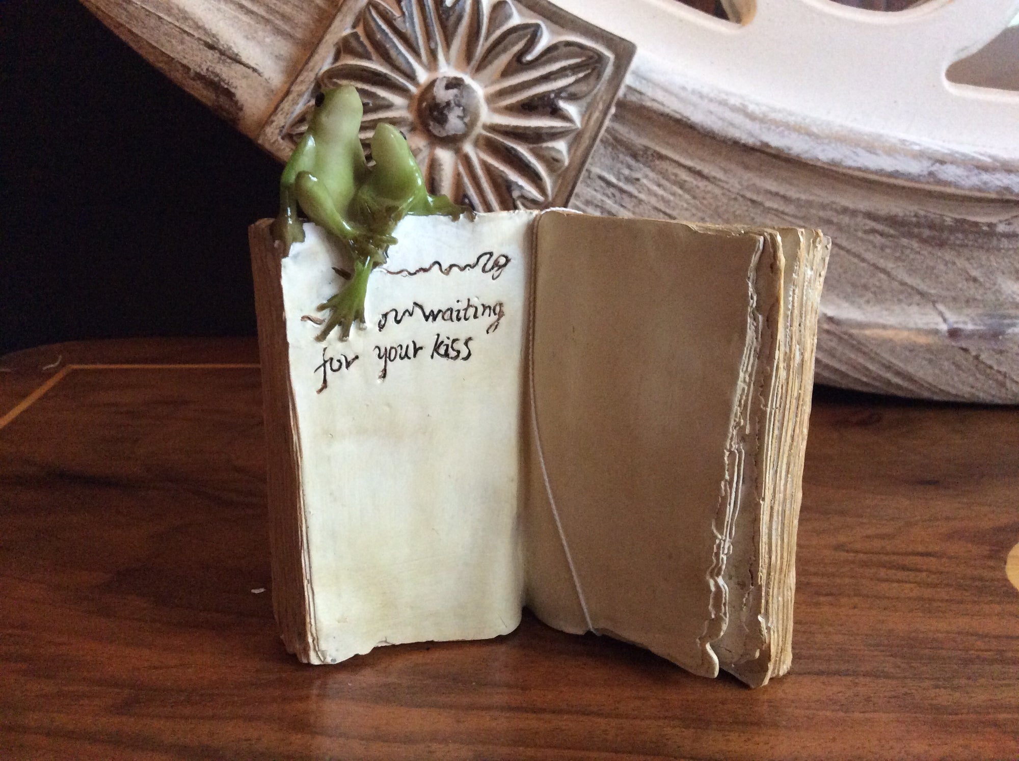   Resin- Ceramic “Waiting for a kiss” Frog on book