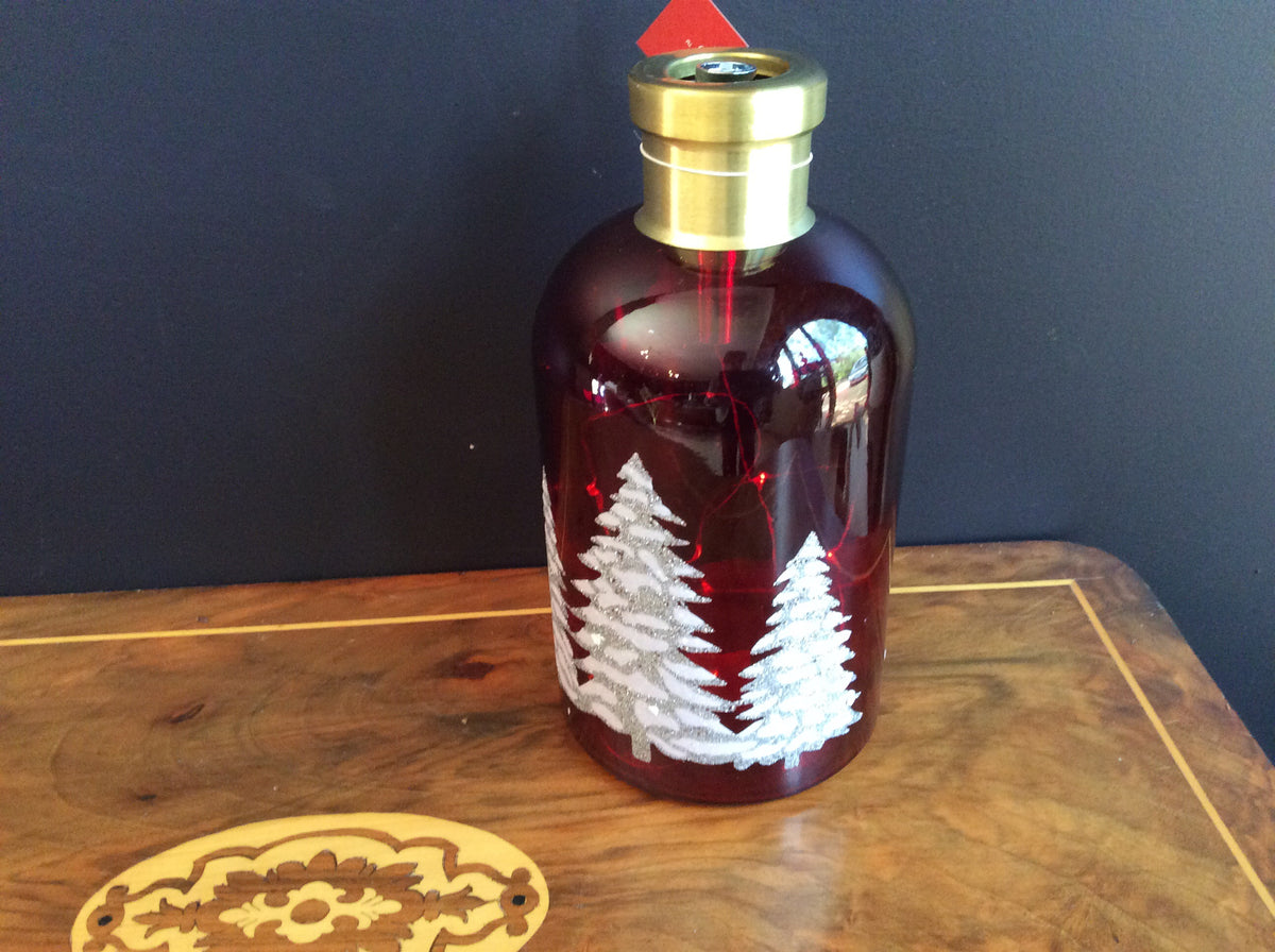  Red Glass Bottle with etching and lights