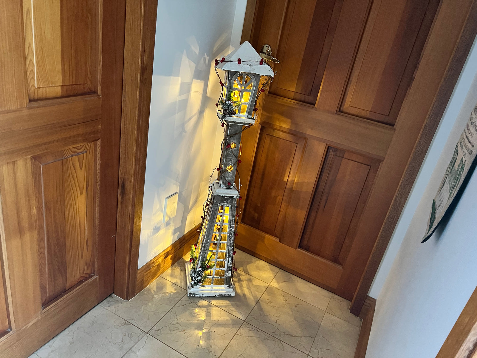  Christmas Large Wooden Light Up Lantern with lights