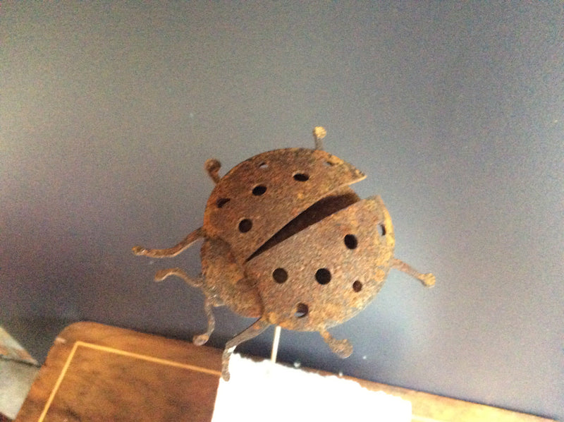  Rust Metal Lady Bird Beetle Stake
