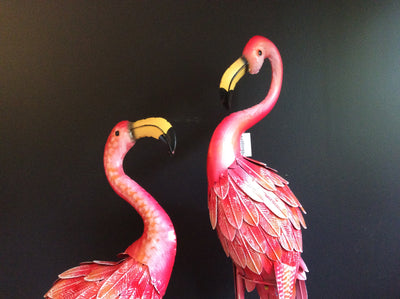  Set of 2 Metal Flamingos