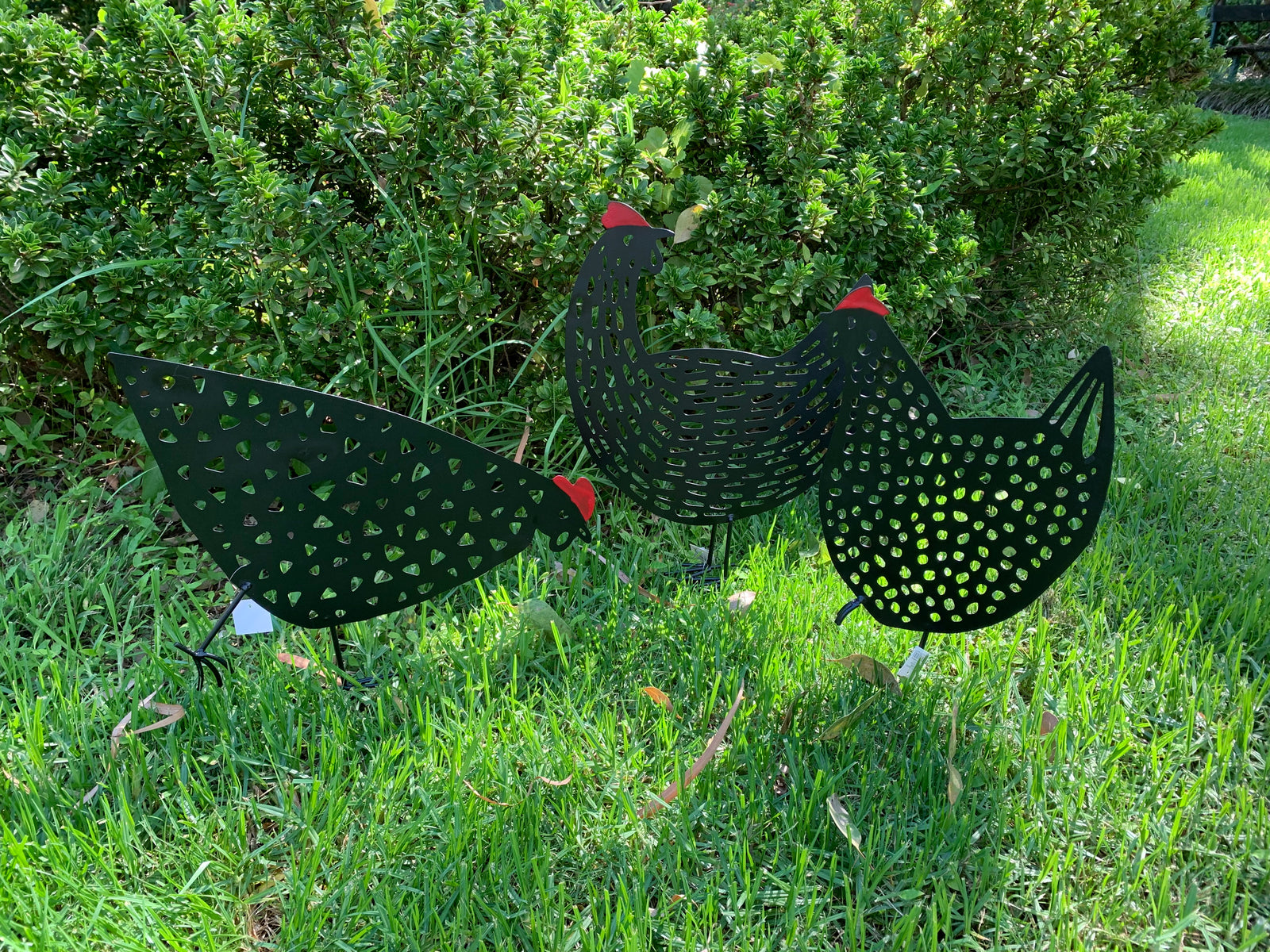  Set of 3 Metal Hens Garden Stakes