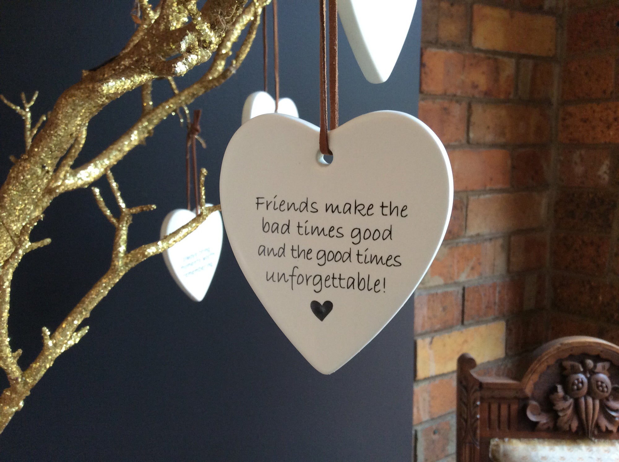   Hanging Ceramic off White Heart with saying