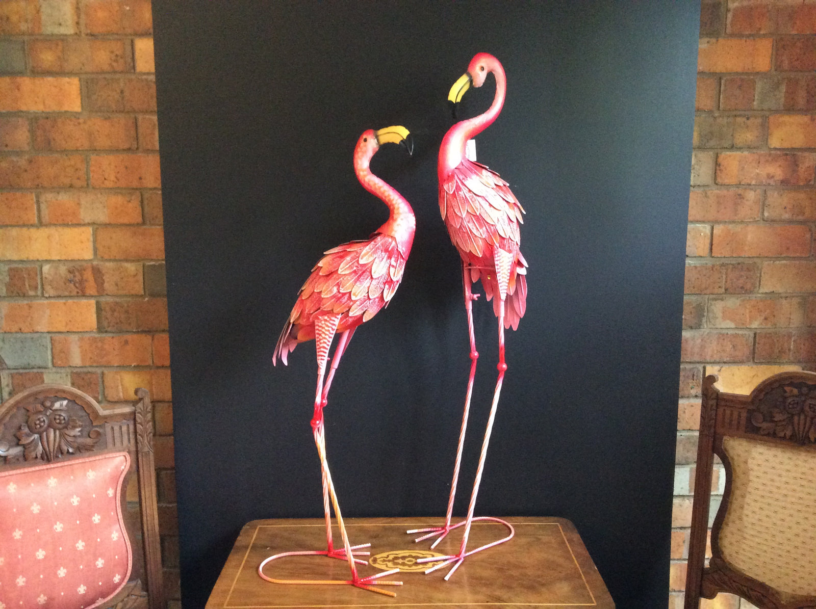  Set of 2 Metal Flamingos